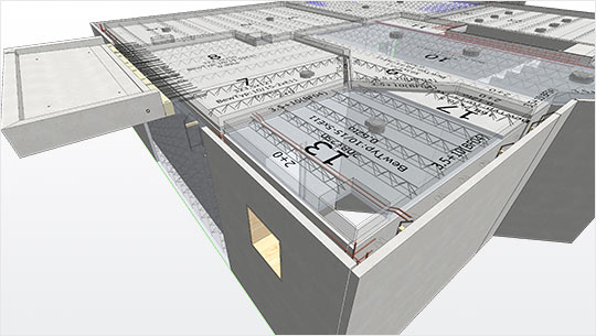 CAD planning of double walls, floor slabs, balcony and stair in one model
