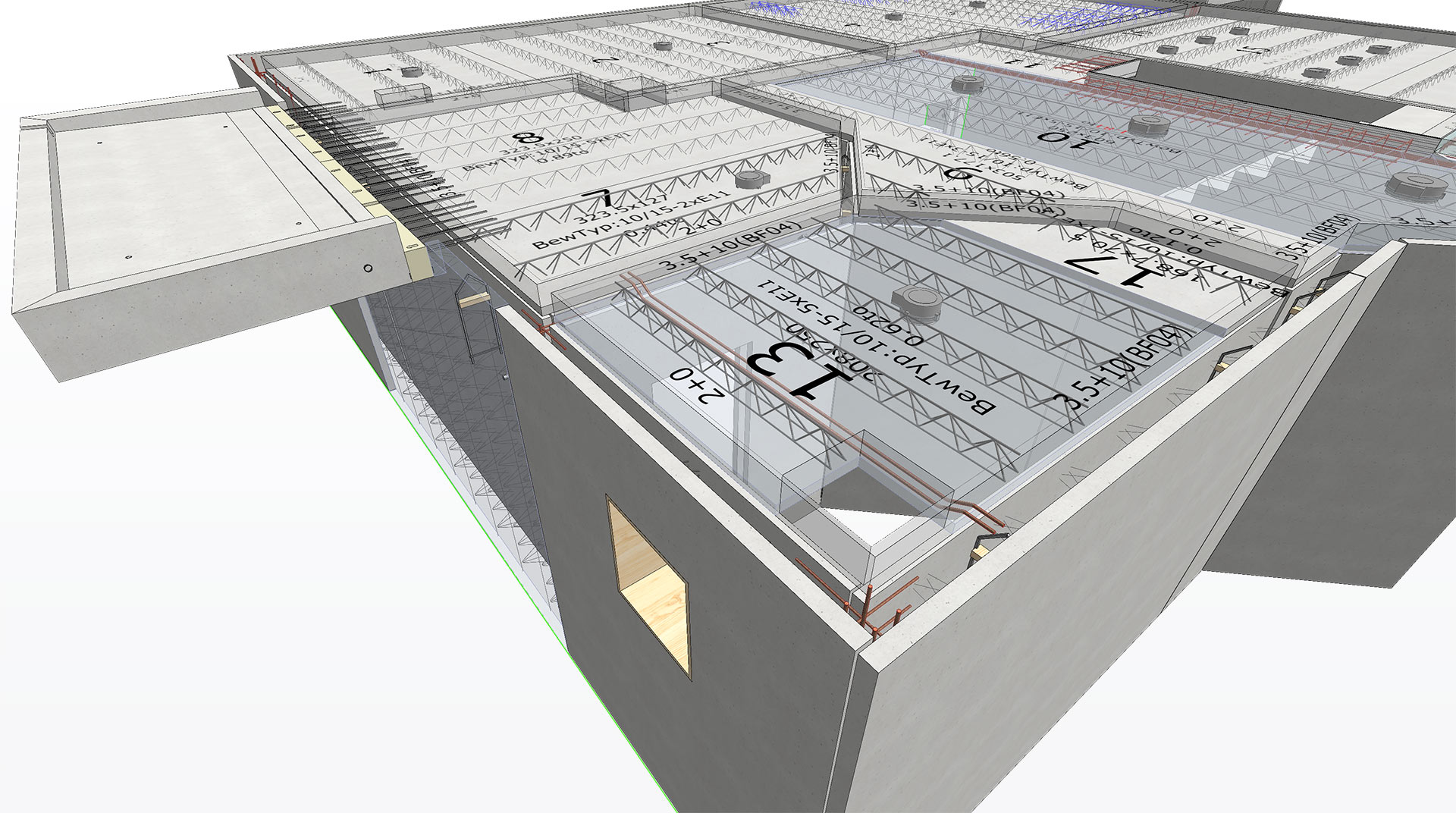 CAD planning of double walls, floor slabs, balcony and stair