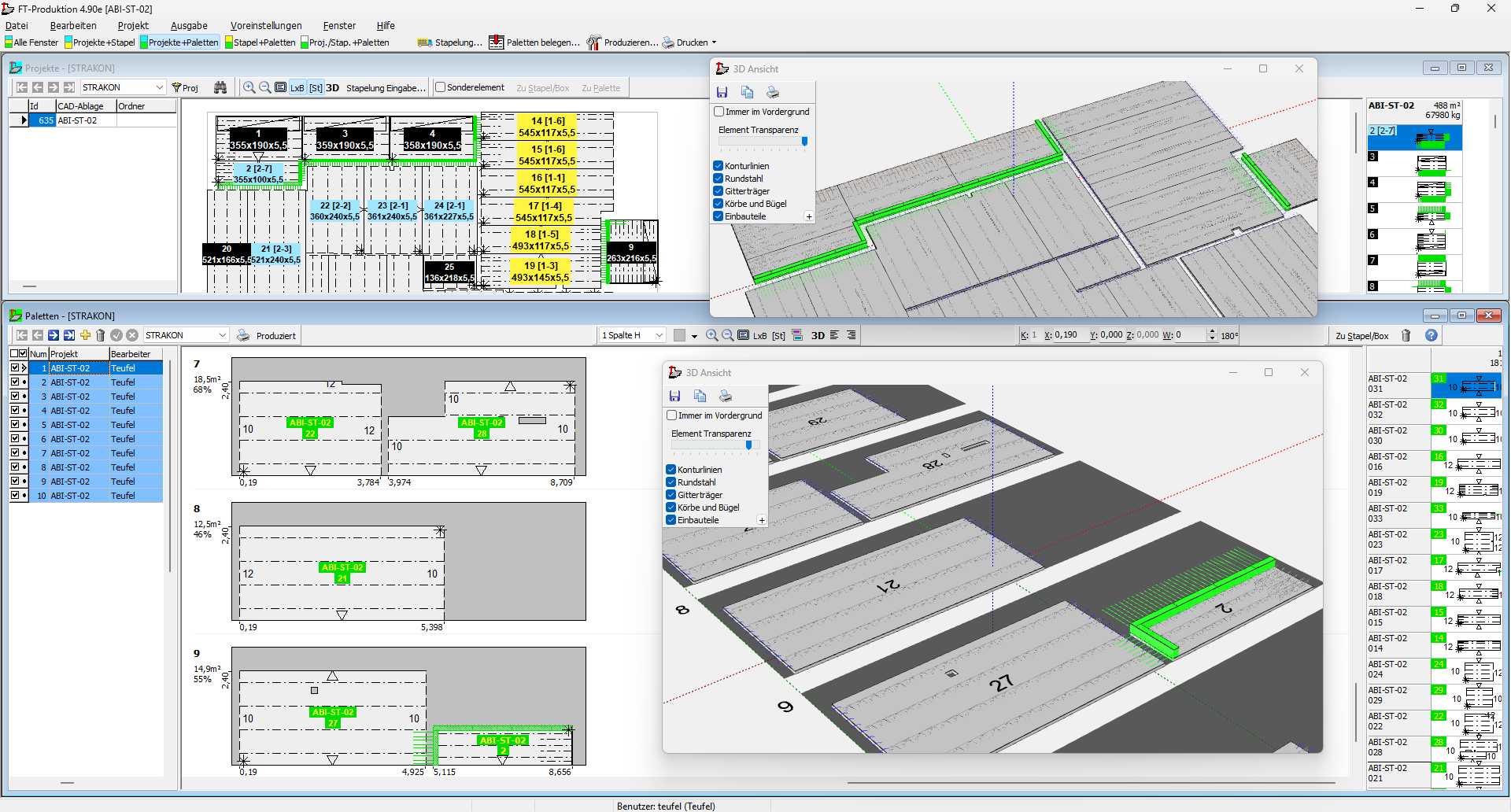 Pallet allocation of floor slabs in STRAKONx