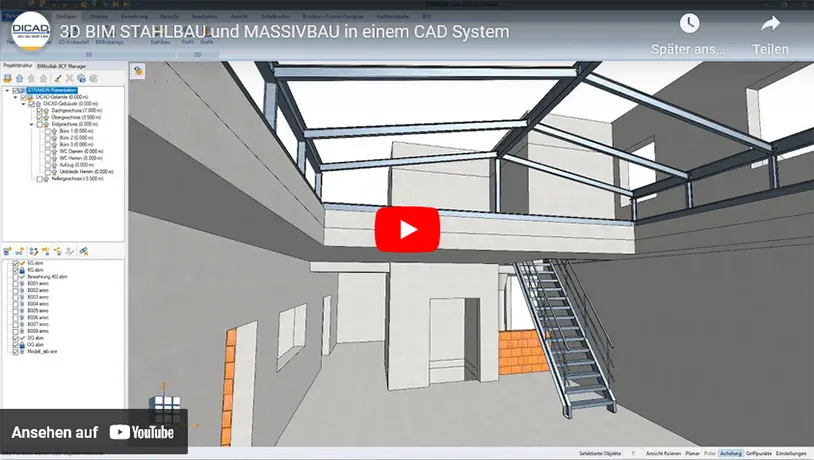 Watch video 3D BIM Steel Construction and Solid Construction in One System (DE)